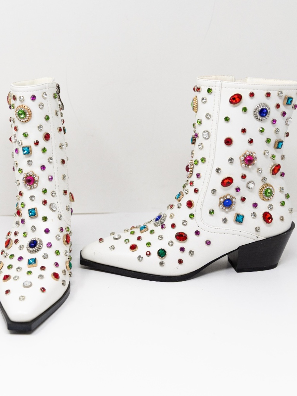 NEW Azalea Wang Sprinkle Multi Color Rhinestone Jewel Embellished Booties Shoes - Picture 1 of 4